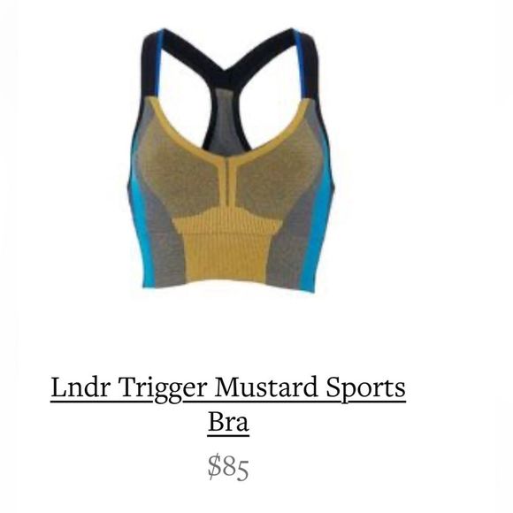 LNDR Trigger Mustard Sports Bra Color Block Blue Razorback Size Medium/Large - Picture 5 of 11